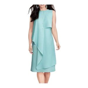 Monroe & Main Crinkle Cloth Pool Blue Office Casual Party Sleeveless Shift Dress
